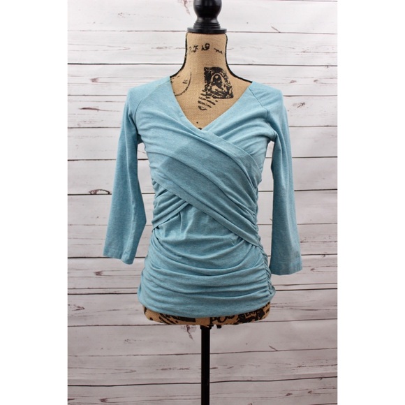 Sundance Tops - Sundance Blue Grey Striped Rouched Long Sleeve Top